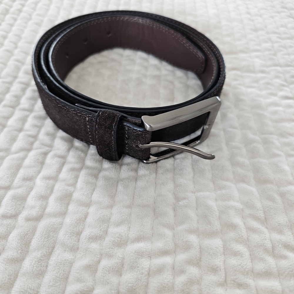 Clarks Dark Chocolate‎ Brown Suede Leather Belt with Silver Buckle Size 38